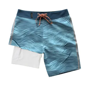 Wholesale Custom Men's Quick Dry Boardshorts Back Pockets Summer Shorts Beach Shorts swimming trunks 2 in 1 surfing shorts