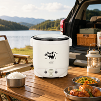 Penanak Nasi Listrik Portabel Outdoor 110V/220V 1.0L, Timer Digital & Fitur Penghangat, untuk Mobil Truk untuk Berkemah