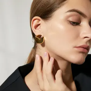 Korean Design Stainless Steel Big Round Studs Earrings Gold Plated Gapped Round Stud Earrings Jewelry