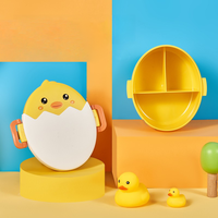 Boîte à bento en forme d'œuf de dessin animé avec 3 compartiments, boîte à lunch chauffable de qualité alimentaire et couvercle en plastique avec poignée pour enfants