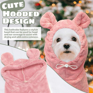 Wholesale <strong>Dog</strong> Bathrobe Super Absorbent Towel Cute <strong>Dogs</strong> Clothes Adjustable Collar &amp; Belly Strap Warm Keeping Hooded <strong>Dog</strong> Towel - Product Image 2