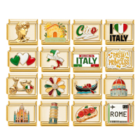 Nouveau design, breloques italiennes en acier inoxydable plaqué or, I Love Italy, Rome, Milan, Duomo, Pâtes, Vespa, bracelet à breloques italiennes en gros