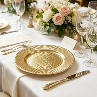 Assiette de présentation Wojia 13 pouces en plastique plaqué or motif soleil, luxueuse et moderne, pour mariage, banquet, hôtel