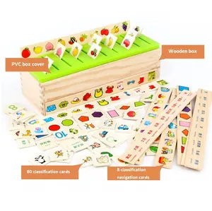 Boîte de Classification des connaissances en bois pour enfants, nombres assortis, motif de fruits, blocs d'apprentissage du chinois et de l'anglais