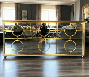 आधुनिक लक्जरी सोने की धातु सेवा बार होटल फार्महाउस के लिए ज्यामितीय परिपत्र डिजाइन टिकाऊ मोबाइल बार गाड़ी - Product Image 2