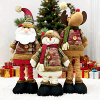 Poupées en peluche de Noël rétractables faites à la main, écologiques, Père Noël, Bonhomme de neige, Renne, décorations festives sur pied