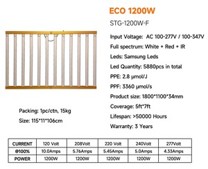 Lampe de culture LED 1200 Watts, 1200 Lumens, LM301evo LM281b, 6x8, éclairage commercial dimmable pour serre - Product Image 2