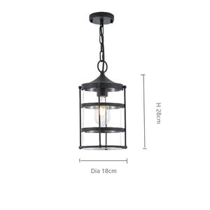 Luminaire extérieur en verre et en fer cylindrique à 1 ampoule E26, style industriel, luminaire suspendu pour porche, cour, noir - Product Image 2