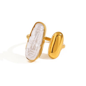 Haomi-Bague ouverte vintage en acier inoxydable plaqué or 18 carats, perle baroque <span class=keywords><strong>panachée</strong></span> imperméable pour femmes, mariage - Product Image 4