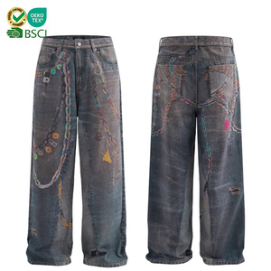 Pantalones de Mezclilla de Alta Calidad con Diseño Nuevo, Estilo Americano Vintage, Estilo Urbano, Ecológicos, Unisex, Corte Bootcut, Estilo Y2K Punk Rock, Estampado Gráfico 3D con Cadena - Product Image 1