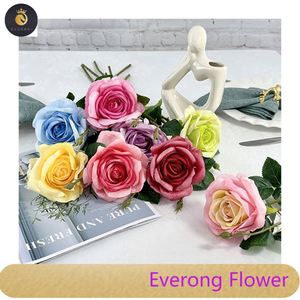 Rosa singola artificiale lustro perlaceo EV-215 rosa singola colorata decorazione per la casa rosa singola - Product Image 2