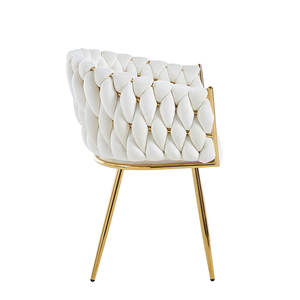 Fauteuil de salle à manger de luxe moderne en velours noir avec grand accoudoir en éponge tressée et pieds en métal chromé doré pour usage hôtelier - Product Image 2