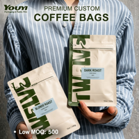 Sacs d'emballage pour café personnalisés à fond plat avec valve de dégazage unidirectionnelle et fermeture éclair refermable 250g 500g