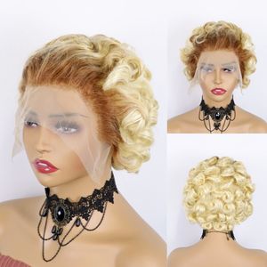 Perruques de cheveux humains courts bouclés coupe <span class=keywords><strong>Pixie</strong></span> pour femmes perruque Bob frontale en dentelle transparente à vague profonde <span class=keywords><strong>coiffure</strong></span> polyvalente à l'aspect naturel - Product Image 5