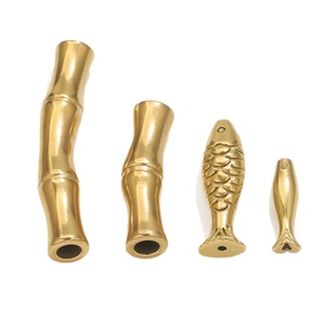 หลอดไม้ไผ่และลูกปัดปลา |   จี้สเปเซอร์โค้งสแตนเลสสตีลชุบทอง 18K PVD สำหรับทำสร้อยข้อมือ สร้อยคอ DIY - Product Image 5