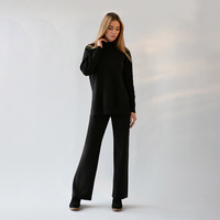 Design classique deux pièces pantalon ensemble O cou pull ample pull doux femmes pull ensemble