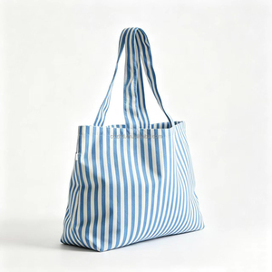 Borsa Tote in Tela Personalizzata con Strisce Verticali Blu e Bianche per Donna, Dimensioni/Colore/Design Personalizzabili, Borsa Riutilizzabile Regolabile per lo Shopping - Product Image 2