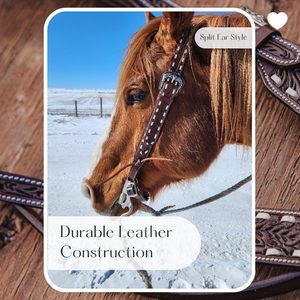 Harnais de cheval en cuir véritable avec boucle d'oreille fendue pour chevaux - Product Image 4