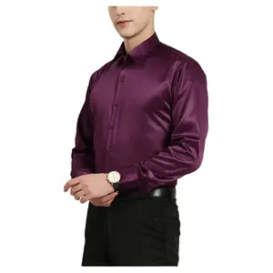 OEM Long Sleeve Real Silk Classic Collar Slim Fit Solid Men Shirt