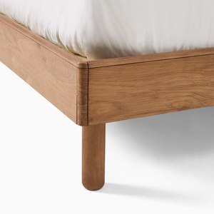 Vintage Mid Century Solid Wood Bed <strong>King</strong> Queen Size Wooden Beds Upholstered <strong>Headboard</strong> Rounded Edge Solid Wood Double Bed Frame - Product Image 5