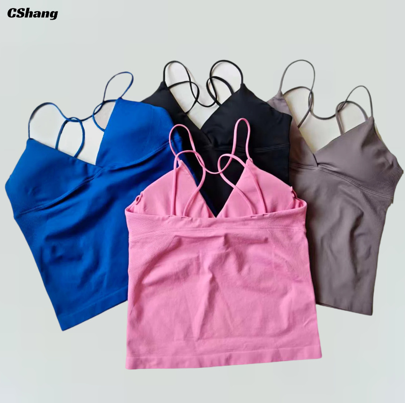 Low MOQ Ladies Cross V Neck Thin Strap Yoga Sports Vest Breathable Supportive Workout Tank Top for Exercise and Yoga Practice