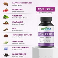 Capsules végétales naturelles de Resvératrol, Berbérine et Quercétine, marque privée OEM, pour le bien-être digestif, le soutien immunitaire et la métabolisme chez l'adulte.