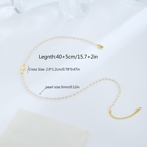Cadena <span class=keywords><strong>de</strong></span> Perlas <span class=keywords><strong>de</strong></span> Acero Inoxidable, Collar Cruzado Hecho a Mano, Collar Cruzado con Cadena <span class=keywords><strong>de</strong></span> Perlas Chapado en Oro <span class=keywords><strong>de</strong></span> 18K para Mujer - Product Image 2