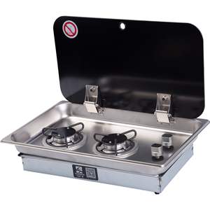 Estufa de Gas de Doble Quemador para Autocaravanas y Yates 530*325*(52+55) mm Hecha de Vidrio Templado y Acero Inoxidable Accesorio para Estufa de Camping - Product Image 2