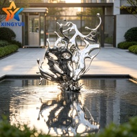 Sculpture d'eau en acier inoxydable poli sur mesure, ornement métallique paysager pour centre commercial et décoration de jardin résidentiel