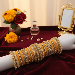 <b>Gold</b> Plated Pota Stone and Pearl Meenakari Velvet <b>Bangles</b> <b>Set</b> Fashion Jewelry for Women - Product Image 3