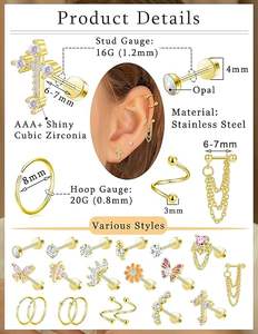 20 पीसी स्टेनलेस स्टील हेलिक्स कोंच हूप्स तितली ओपल सीज़ ग्रह सूरजमुखी हृदय वयररिंग श्रृंखलाओं को खतरनाक गहने - Product Image 5