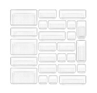 Ensemble de 25 organiseurs de tiroirs en plastique transparent, 4 tailles, polyvalents pour salle de bain et coiffeuse, pour maquillage, chambre à coucher