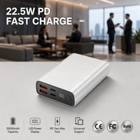 Power Bank Personalizzato con Logo, 22.5W Ricarica Rapida PD, 20000mAh, Portatile Sottile USB-C, Powerbank 10000mAh per Telefono