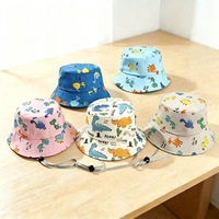 Sombrero de Pescador para Niños, Diseño de Dinosaurio de Dibujos Animados, Unisex, para Bebés, Verano, Delgado, Transpirable, de Algodón y Poliéster, con Protección Solar, para 3-8 Años