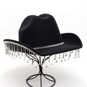 Chapeaux de cow-boy roses en gros pour festivals de musique et fêtes, avec pampilles en strass - Product Image 4