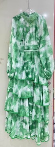 Vestido Maxi Elegante de Manga Larga con Cuello Redondo y Volantes Ecológicos para Mujer, Estilo A-Line, Ideal para la Playa o Resort - Product Image 4