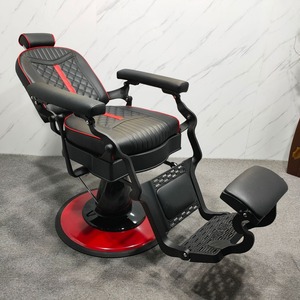 Vintage Black Red Reclining Barber Chair <b>Synthetic</b> <b>Leather</b> Hydraulic Swivel Hair Styling Chair For Men Barbershop - Product Image 2