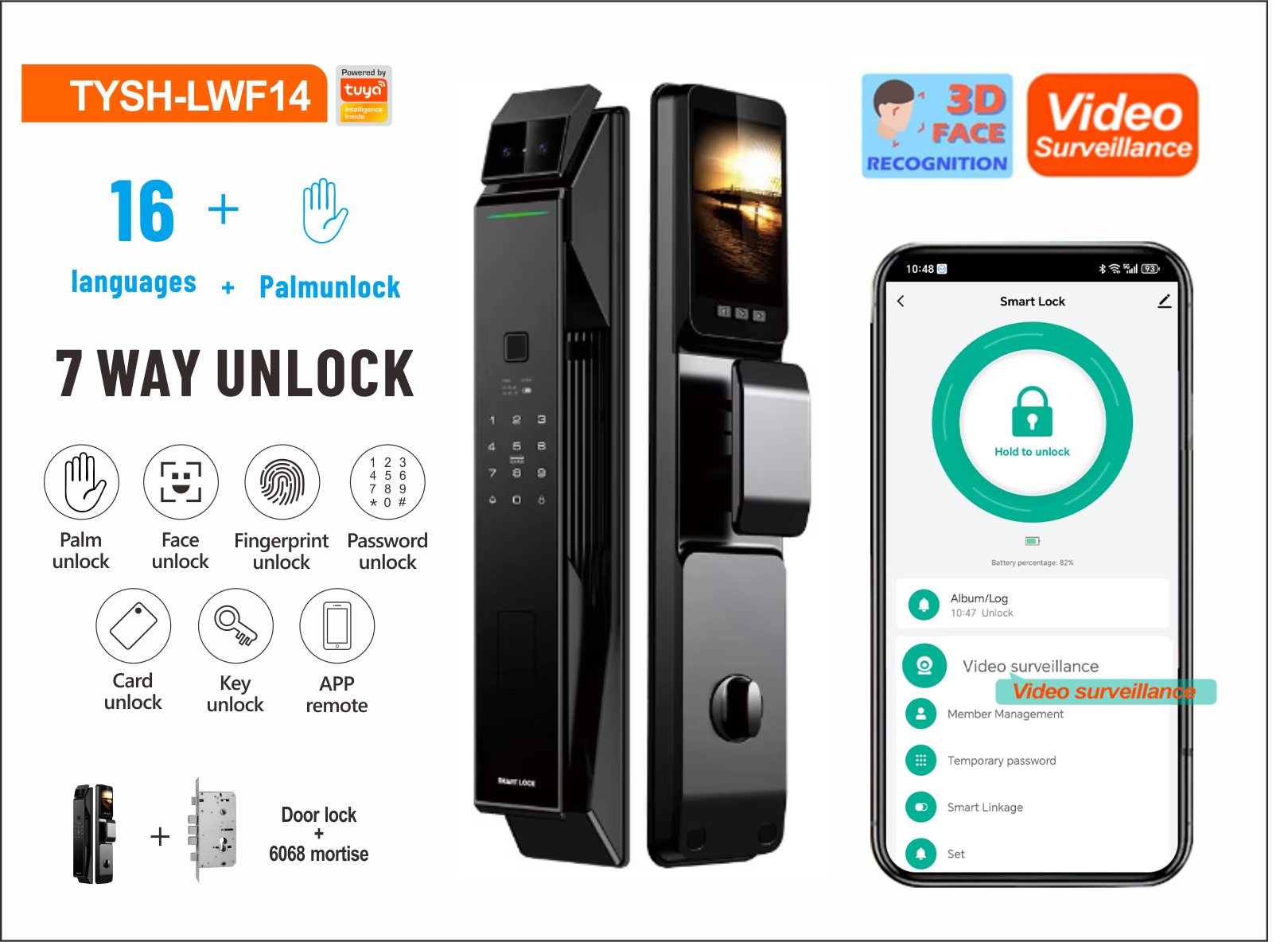 TYSH Tuya Wireless Keyless Digital 3d Face Recognition Automatic Wifi App Aluminum Front Door Entry Lock With Camera Fingerprint · image 2