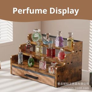 Organizador de Perfumes de Madera de Múltiples Niveles con Cajón, Estante de Almacenamiento de Cosméticos, Organizador de Escritorio de 4 Capas, Organizador de Maquillaje - Product Image 2