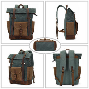 Custom Logo Vintage Large Capacity <strong>Camping</strong> Hiking Outdoor Travel Laptop Waxed Canvas <strong>Rucksack</strong> Backpack Bag for Men - Product Image 3