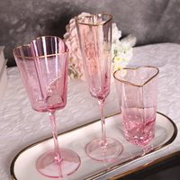 Verres à vin en cristal en forme de cœur rose pour flûtes à champagne, verres à vin rouge en forme de cœur colorés, vente en gros