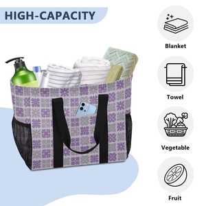 Large Capacity Custom Print Hawaiian Palaka Quilt Design Lamination Grocery Polyester Tote Reusable Shopping <b>Bags</b> - Product Image 4