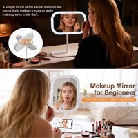 Miroir de maquillage portable CF avec rotation à 270 degrés, commandes tactiles rechargeables, 3 couleurs de lumière LED