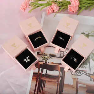 Supplier Custom Logo Jewellery Packaging Drawer Box Ring Earring Necklace Bracelet Pink Cardboard Paper Jewelry Box