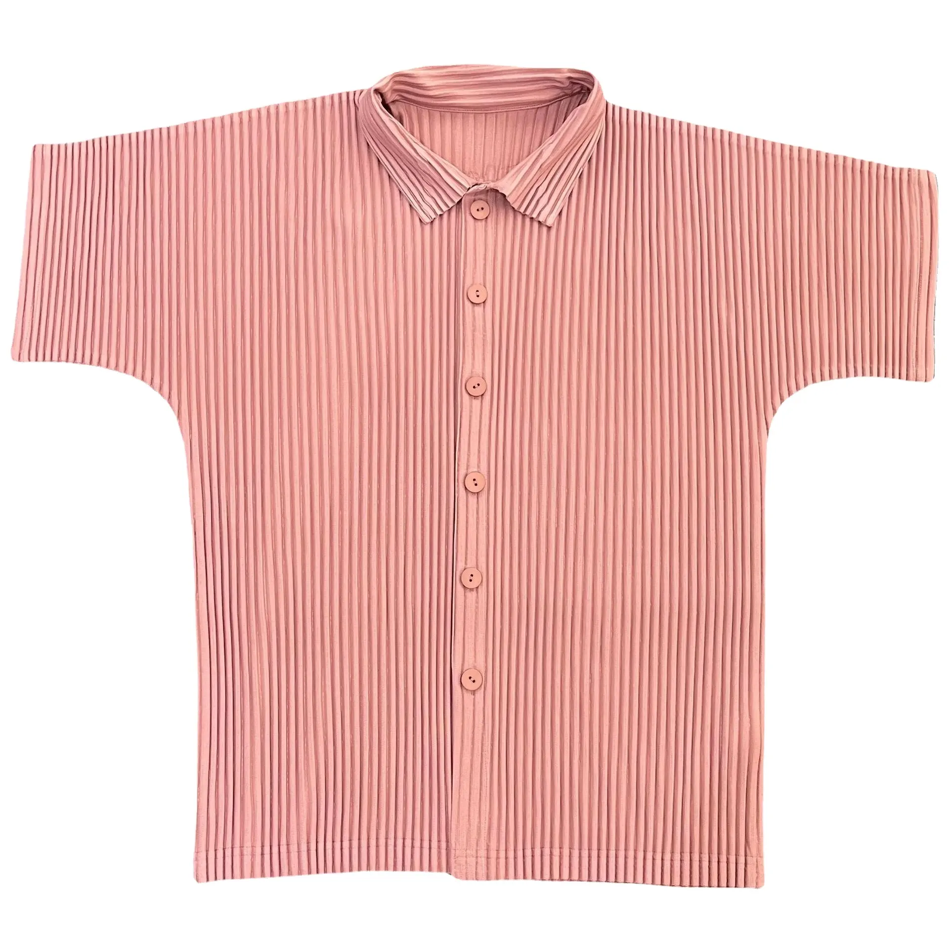 Camisa de manga corta con hombros descubiertos para verano, camisa japonesa plisada de un solo Color, con botonadura, venta al por mayor