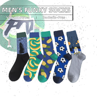Vente de gros Chaussettes mi-mollet Funky en coton pour hommes, décontractées, antibactériennes Chaussettes drôles, banane, ananas, Jacquard à motifs pour l'automne