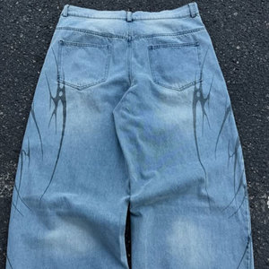 Sun Faded Custom Designer Striped Acid Washed Vintage Hip Hop High Waist Sun Faded Heavyweight Denim Baggy <strong>Men</strong> Streetwear <strong>Jeans</strong> - Product Image 5
