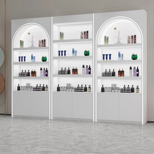 Vitrine moderne en bois pour cosmétiques, étagères de présentation, rangement de maquillage, salon de beauté, présentoir rose pour vernis à ongles - Product Image 3