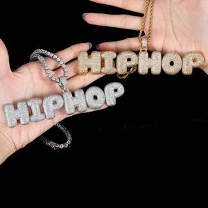Ciondolo Personalizzato Hip Hop in Rame con <span class=keywords><strong>Nome</strong></span> in Stile Diamante, Lettera a Bolla con Pavé Completo di Zirconi CZ, Unisex - Product Image 2