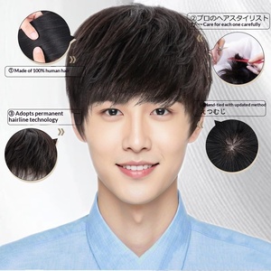 วิกผมผู้ชาย 100% ผมแท้ ถักด้วยมือ ระบายอากาศได้ดี สีดำ 190 กรัม ไม่มีเชือกผูก สไตล์ลำลองและธุรกิจ - Product Image 2